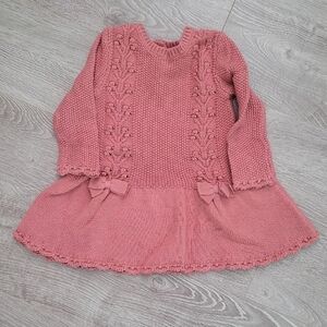 Dusty Rose Pink Sweater Dress with Bow Details